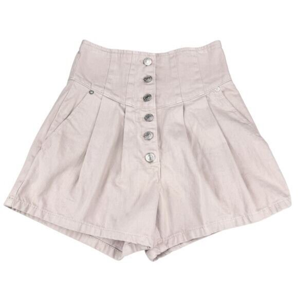 Free People We The Free Paris High Waisted Twill Pleated Short In Ivory Size 24 - Picture 3 of 6